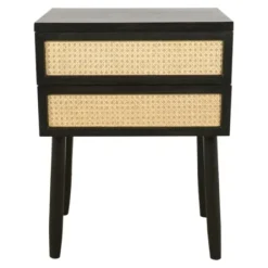 Accent & End Tables-Kirkland's Home Black Two-Drawer Rattan Front Accent Table