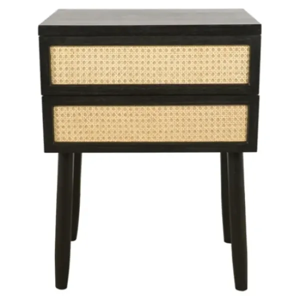 Accent & End Tables-Kirkland's Home Black Two-Drawer Rattan Front Accent Table