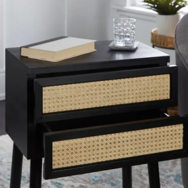 Accent & End Tables-Kirkland's Home Black Two-Drawer Rattan Front Accent Table