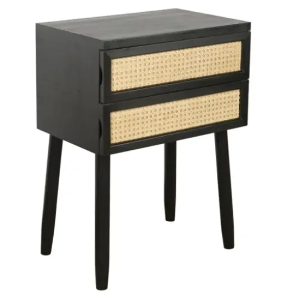 Accent & End Tables-Kirkland's Home Black Two-Drawer Rattan Front Accent Table