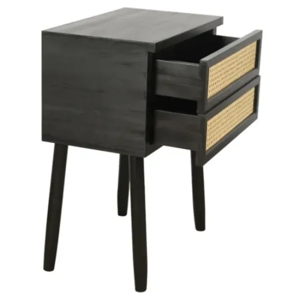 Accent & End Tables-Kirkland's Home Black Two-Drawer Rattan Front Accent Table