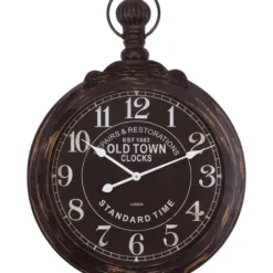Clocks-Kirkland's Home Black Weathered Iron Frame Round Wall Clock