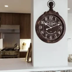 Clocks-Kirkland's Home Black Weathered Iron Frame Round Wall Clock