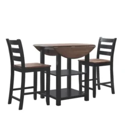 Dining Tables-Kirkland's Home Black Wood Farmhouse 3-Pc. Stool And Table Set Black/Brown
