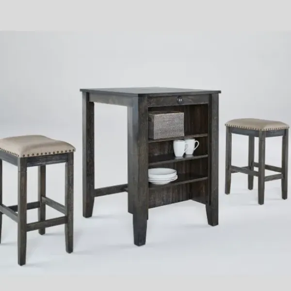 Kitchen Islands & Bar Carts-Kirkland's Home Black Wood Linen 3-Pc. Usb Island And Stool Set