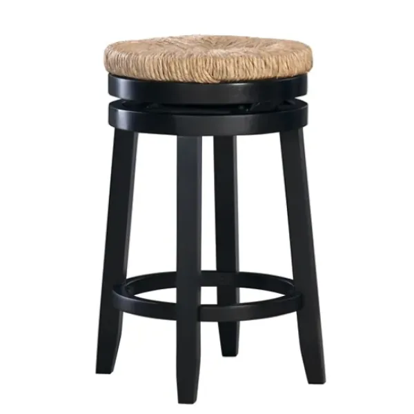 Bar Stools & Counter Height Stools-Kirkland's Home Black Wood Seagrass Seat Swivel Counter Stool Tan