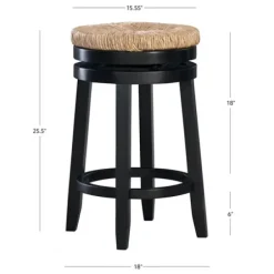 Bar Stools & Counter Height Stools-Kirkland's Home Black Wood Seagrass Seat Swivel Counter Stool Tan