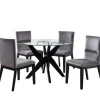 Dining Tables-Kirkland's Home Black Wood Table And Gray Chair 5-Pc. Dining Set