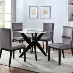 Dining Tables-Kirkland's Home Black Wood Table And Gray Chair 5-Pc. Dining Set