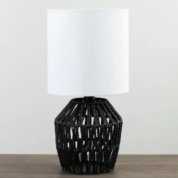 Table Lamps-Kirkland's Home Black Woven Metal And String Table Lamp White