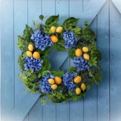 Wreaths-Kirkland's Home Blackberry Lemon And Hydrangea Wreath Green/Blue/Yellow