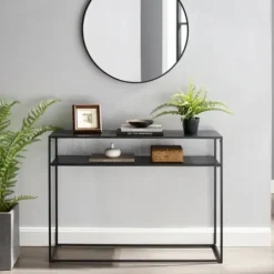 Entryway Furniture-Kirkland's Home Blake Simple Metal Console Table Black
