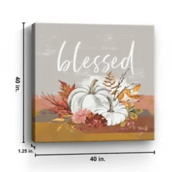 Wall Quotes & Signs-Kirkland's Home Blessed Pumpkins And Flowers Giclee Canvas Print Gray/Multi