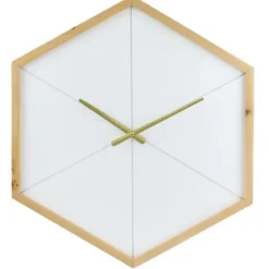 Clocks-Kirkland's Home Blond Wood Frame Hexagon Wall Clock