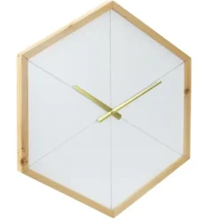 Clocks-Kirkland's Home Blond Wood Frame Hexagon Wall Clock