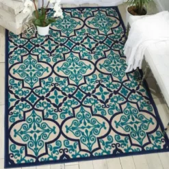 Outdoor Rugs-Kirkland's Home Blue & White Buffalo Check Outdoor Area Rug, 4X6 Blue/White
