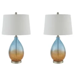 Table Lamps-Kirkland's Home Blue And Amber Glass Table Lamps, Set Of 2 White
