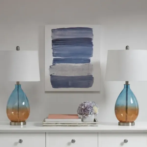 Table Lamps-Kirkland's Home Blue And Amber Glass Table Lamps, Set Of 2 White