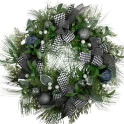 Wreaths-Kirkland's Home Blue And Gray Bow Wreath Green/Gray/Blue