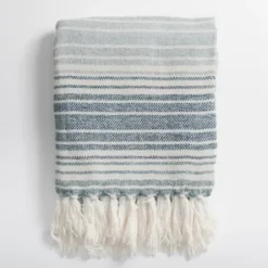 Blankets & Throws-Kirkland's Home Blue And Green Chenille Crystal Stripes Throw Blue/Green