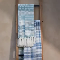 Blankets & Throws-Kirkland's Home Blue And Green Chenille Crystal Stripes Throw Blue/Green