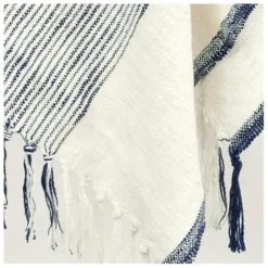 Blankets & Throws-Kirkland's Home Blue And Ivory Striped Woven Cotton Throw Blue/Ivory