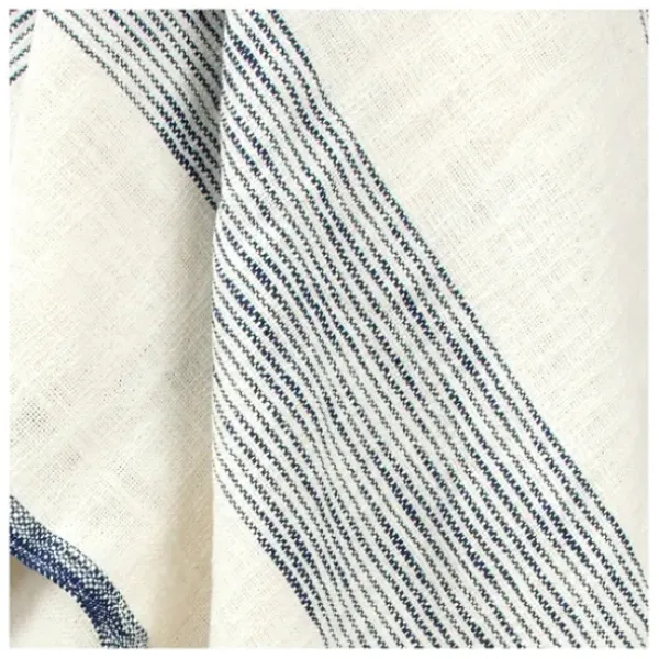 Blankets & Throws-Kirkland's Home Blue And Ivory Striped Woven Cotton Throw Blue/Ivory
