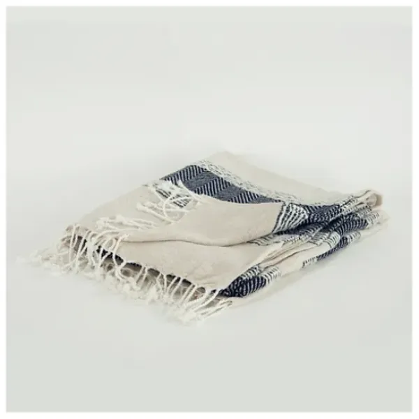 Blankets & Throws-Kirkland's Home Blue And Natural Colorblock Chevron Throw Blue/Tan
