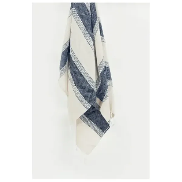 Blankets & Throws-Kirkland's Home Blue And Natural Colorblock Chevron Throw Blue/Tan