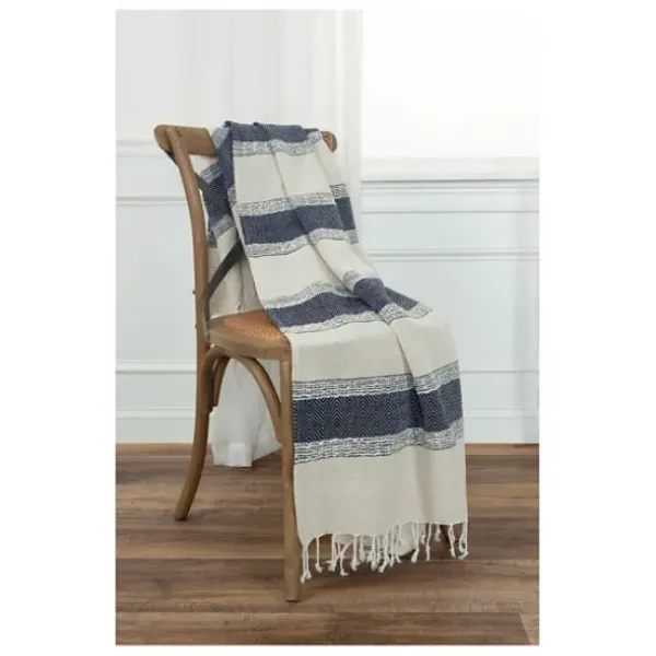 Blankets & Throws-Kirkland's Home Blue And Natural Colorblock Chevron Throw Blue/Tan