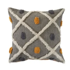 Pillows-Kirkland's Home Blue And Orange Tufted Accent Pillow Orange/Gray