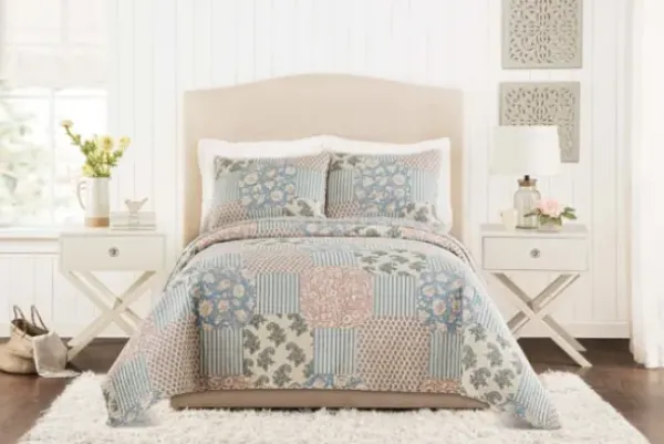 Quilts-Kirkland's Home Blue And Rose Patchwork King 3-Pc. Quilt Set Blue/Pink