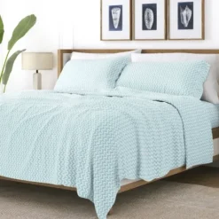 Bed Sheets-Kirkland's Home Blue And White Chevron 3-Pc. Twin Sheet Set Blue/White