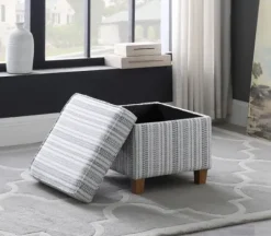 Benches & Ottomans-Kirkland's Home Blue And White Hometown Striped Storage Ottoman Blue/White
