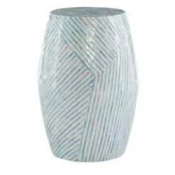 Accent & End Tables-Kirkland's Home Blue And White Mosaic Capiz Shell Drum End Table