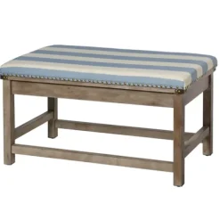 Benches & Ottomans-Kirkland's Home Blue And White Striped Upholstered Wood Bench Blue/White