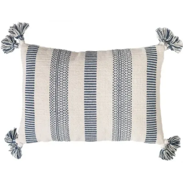 Pillows-Kirkland's Home Blue And White Woven Stripe Lumbar Pillow Blue/White