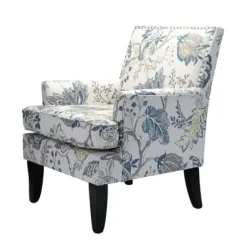 Accent Chairs-Kirkland's Home Blue And Yellow Floral Upholstered Accent Chair Blue/Yellow
