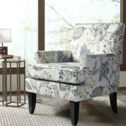 Accent Chairs-Kirkland's Home Blue And Yellow Floral Upholstered Accent Chair Blue/Yellow