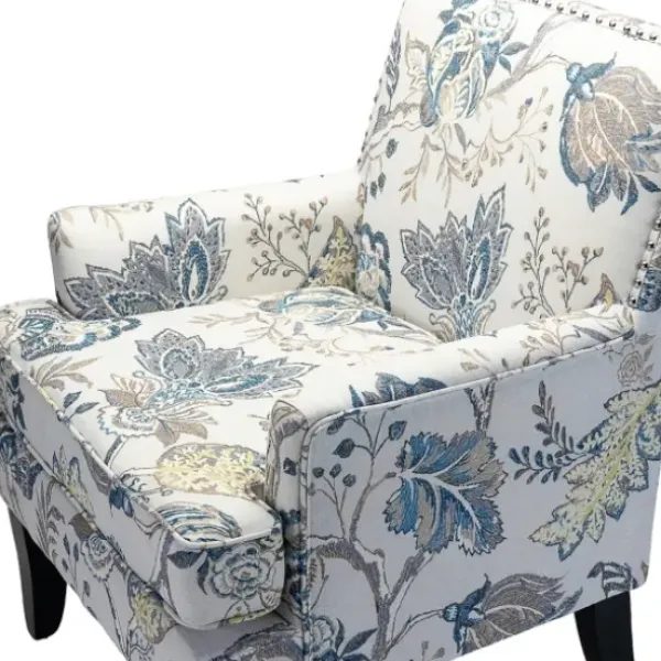 Accent Chairs-Kirkland's Home Blue And Yellow Floral Upholstered Accent Chair Blue/Yellow