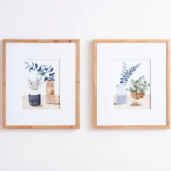 Framed Art-Kirkland's Home Blue Botanical Vase Framed Art Prints, Set Of 2 White/Blue/Brown