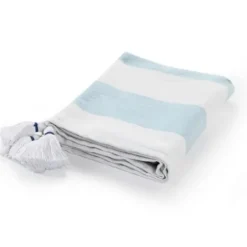 Blankets & Throws-Kirkland's Home Blue Cabana Stripe Tassel Throw Blue/White