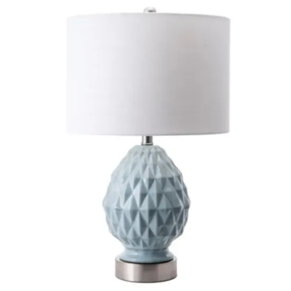 Table Lamps-Kirkland's Home Blue Ceramic Geometric Diamond Table Lamp White