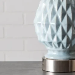 Table Lamps-Kirkland's Home Blue Ceramic Geometric Diamond Table Lamp White