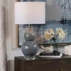 Table Lamps-Kirkland's Home Blue Ceramic Hourglass Table Lamp White