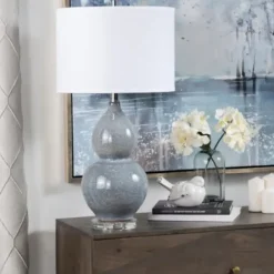Table Lamps-Kirkland's Home Blue Ceramic Hourglass Table Lamp White
