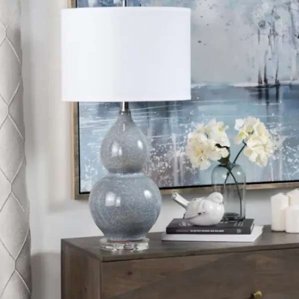 Table Lamps-Kirkland's Home Blue Ceramic Hourglass Table Lamp White
