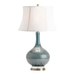 Table Lamps-Kirkland's Home Blue Ceramic Stripe Base Table Lamp White