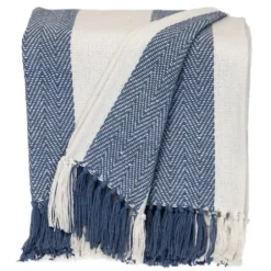 Blankets & Throws-Kirkland's Home Blue Chalet Striped Fringe Throw Blue/White
