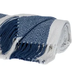 Blankets & Throws-Kirkland's Home Blue Chalet Striped Fringe Throw Blue/White